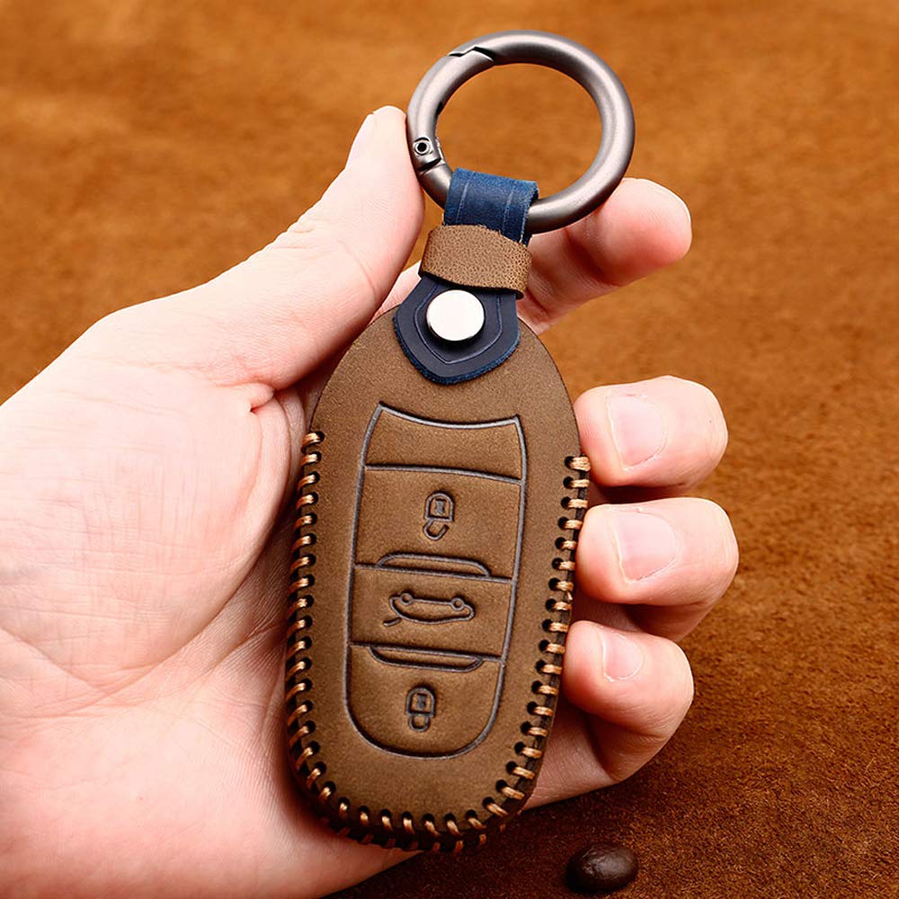 ontto Cuero Funda Carcasa Protectora para Llave de Coche para Peugeot 208 308 2008 3008 508 Citroen DS3 DS4 DS5 DS6 C4 Picasso con Llavero Case Cubierta Remoto Mando Coche 3 Botones-