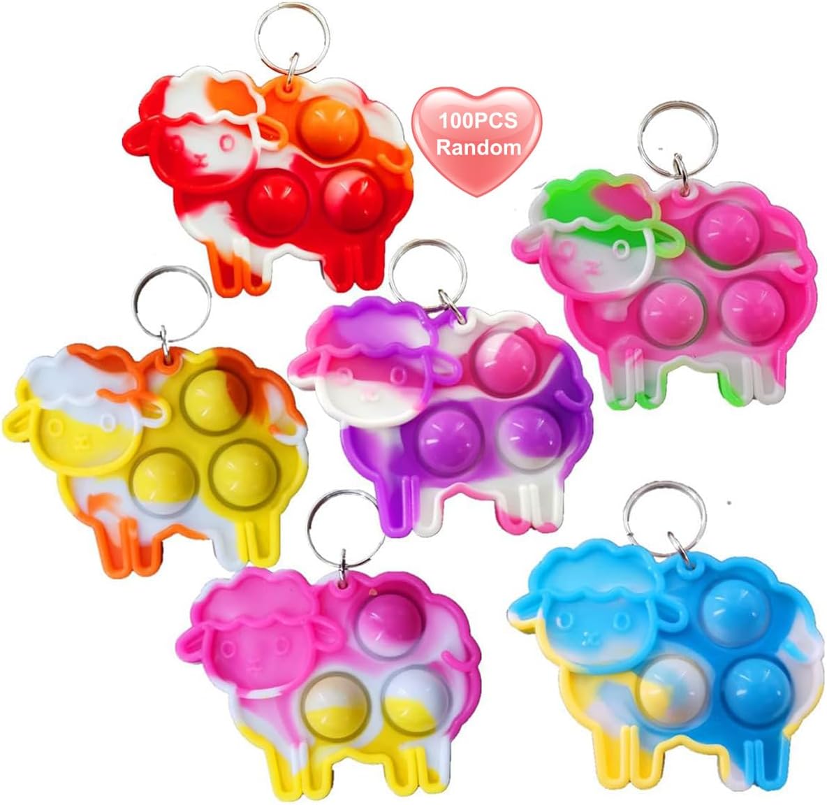 100 Packs Cute Sheep Animal Mini Pop Fidget Toys, Autism Special Needs Squeeze Sensory Summer Party Favors Gift for Kids Adults, Classroom Student Bubble Prizes