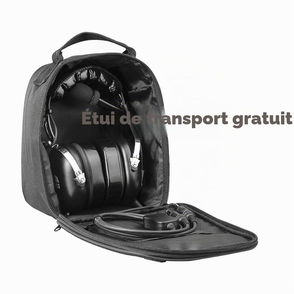 Casque aviation pour pilotes, PNR Aviation, coussinets confortables, réduction passive du bruit, avec étui de transport