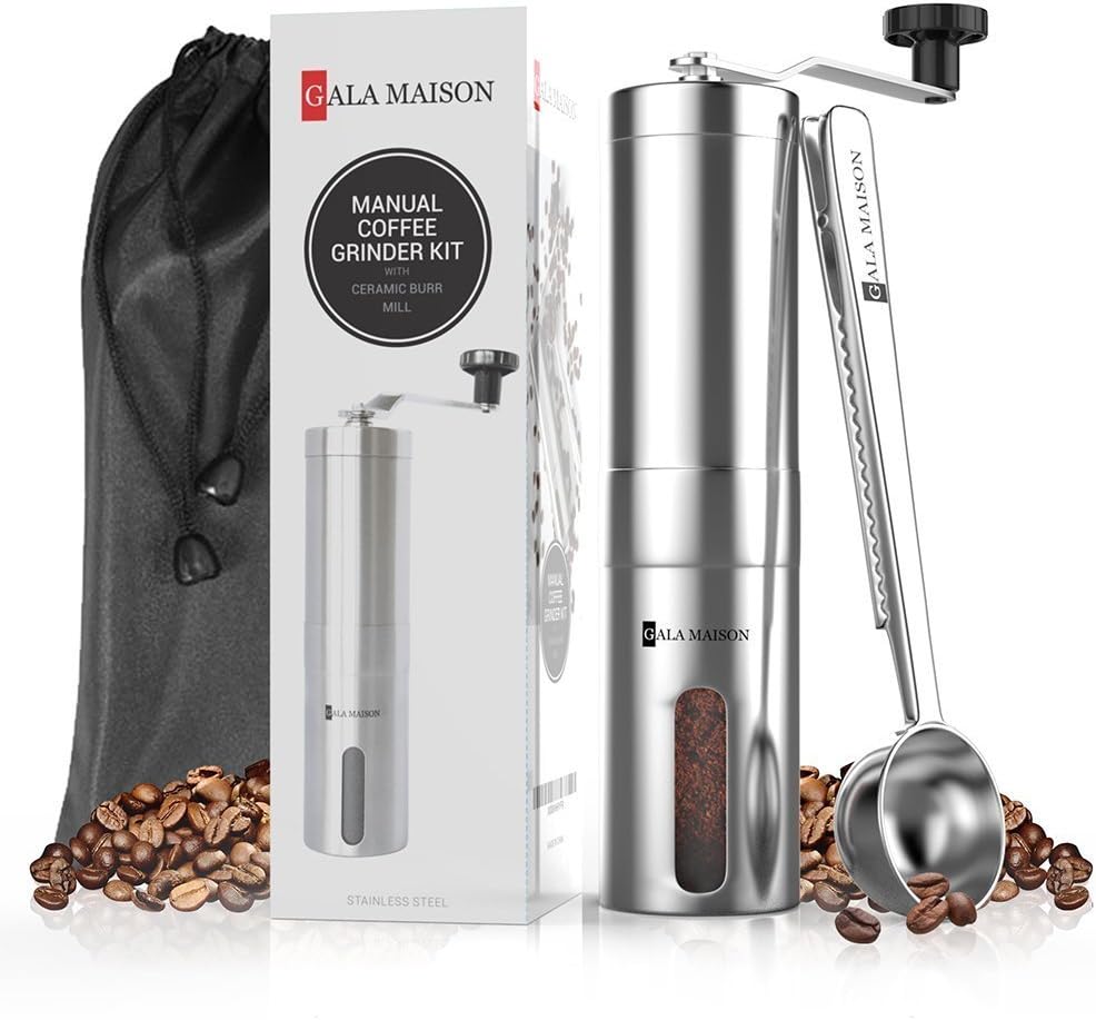 Manual Stainless Steel Coffee Grinder with Coffee Spoon