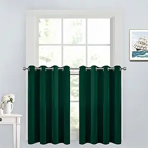 Yakamok Soild Small Window Curtains, Thermal Insulated Privacy Curtains and Drapes Room Darkening Shades Decent Decor for Kitchen Camper Closet(2 Panels,Dark Green,52x36 Inch)