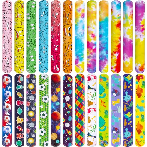 POPLAY 48PCS Slap Bracelets for Kids, Snap Bracelets Bulk Tie Dye Bracelet End of School Year Party Favors Classroom Prizes Kindergarten Graduation Exchanging Gifts