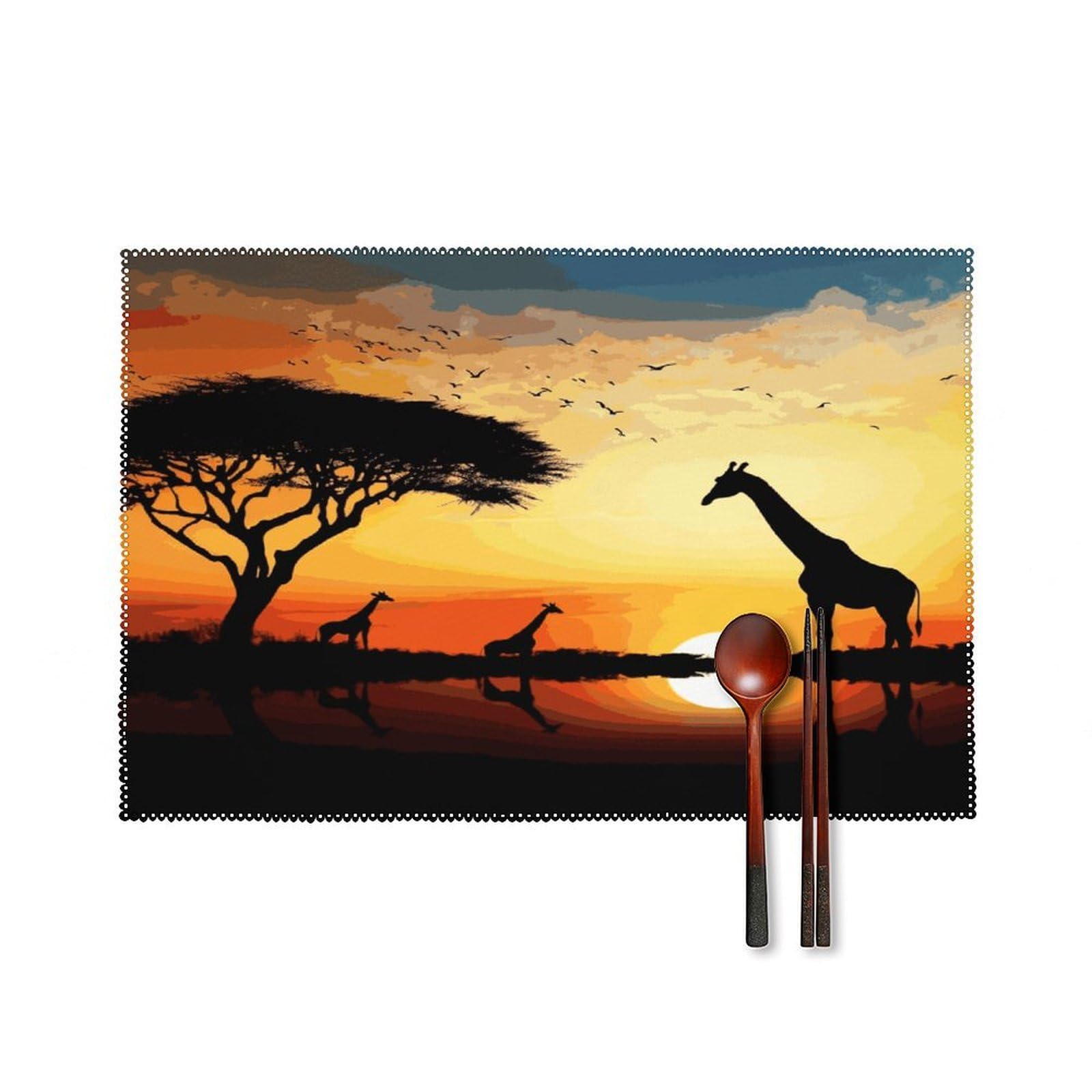 Fekiloot Style Giraffe Sunset Placemats Set Of 6,Table Mat