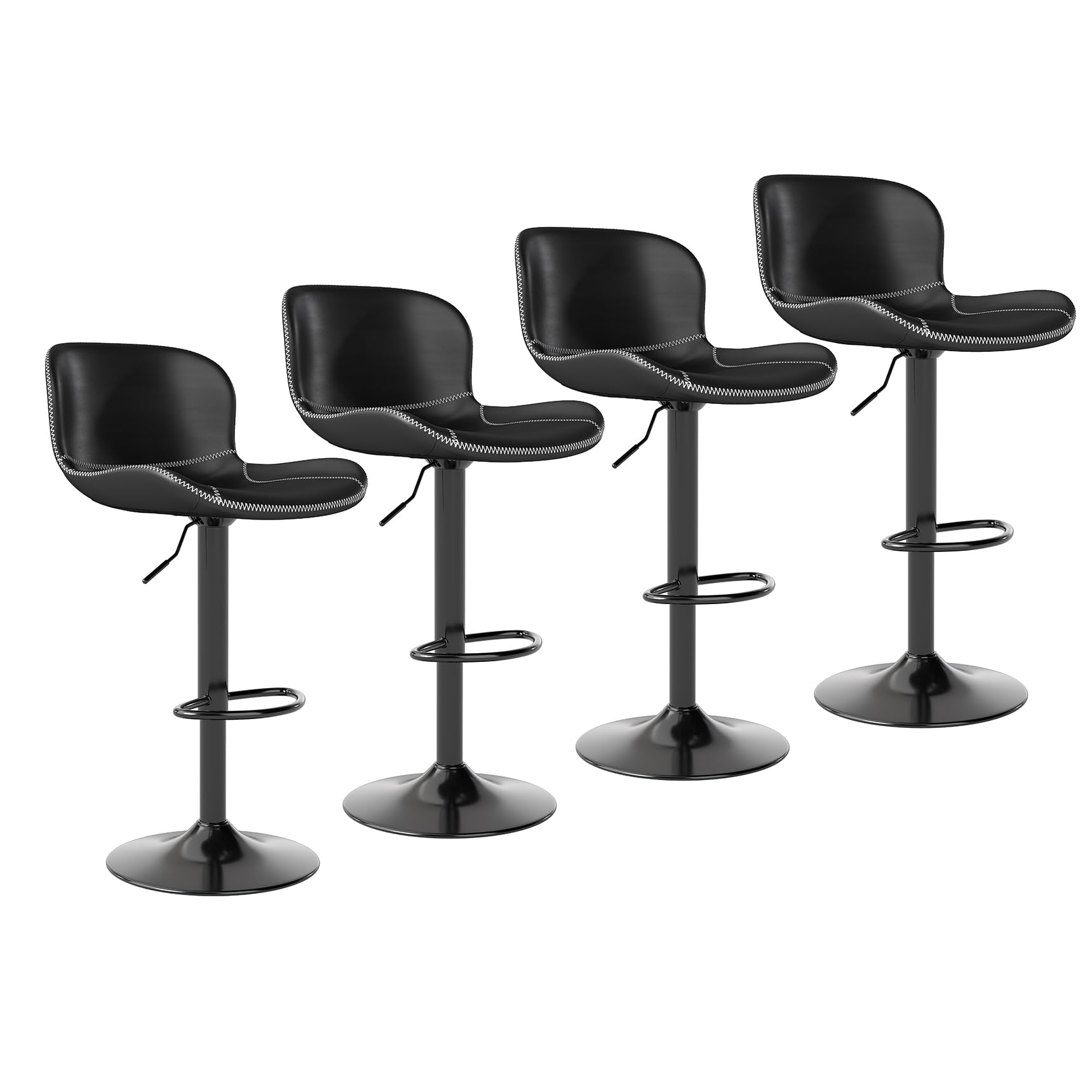 Youhauchair Bar Stools Set of 4, PU Leather Counter Height Barstools with Back, Height Adjustable Swivel Bar Chairs, Modern Armless Kitchen Island Stool, Black