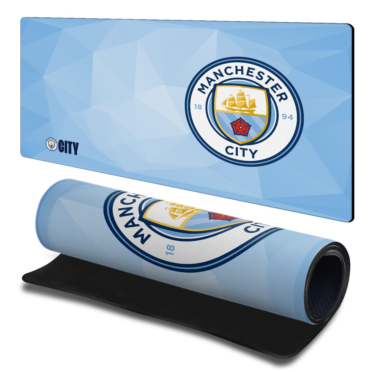 Head Case Designs Officially Licensed Manchester City Man City FC Blue Geometric Crest Logo Gaming Office Desk PC Keyboard Mouse Mat Pad 23.62 x 11.81 x 0.12 inches (600 x 300 mm) - L โ image 1