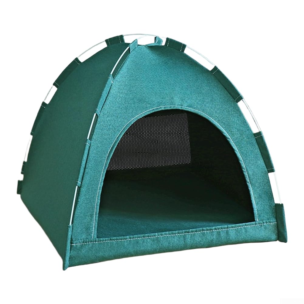 Breathable Pet Tent with Cooling Mat, Foldable Dog Cat House for Indoor Outdoor, All Season Portable Shelter with Reversible Summer Winter Pad, Green 52x52x42cm(M-42 * 42 * 36cm)