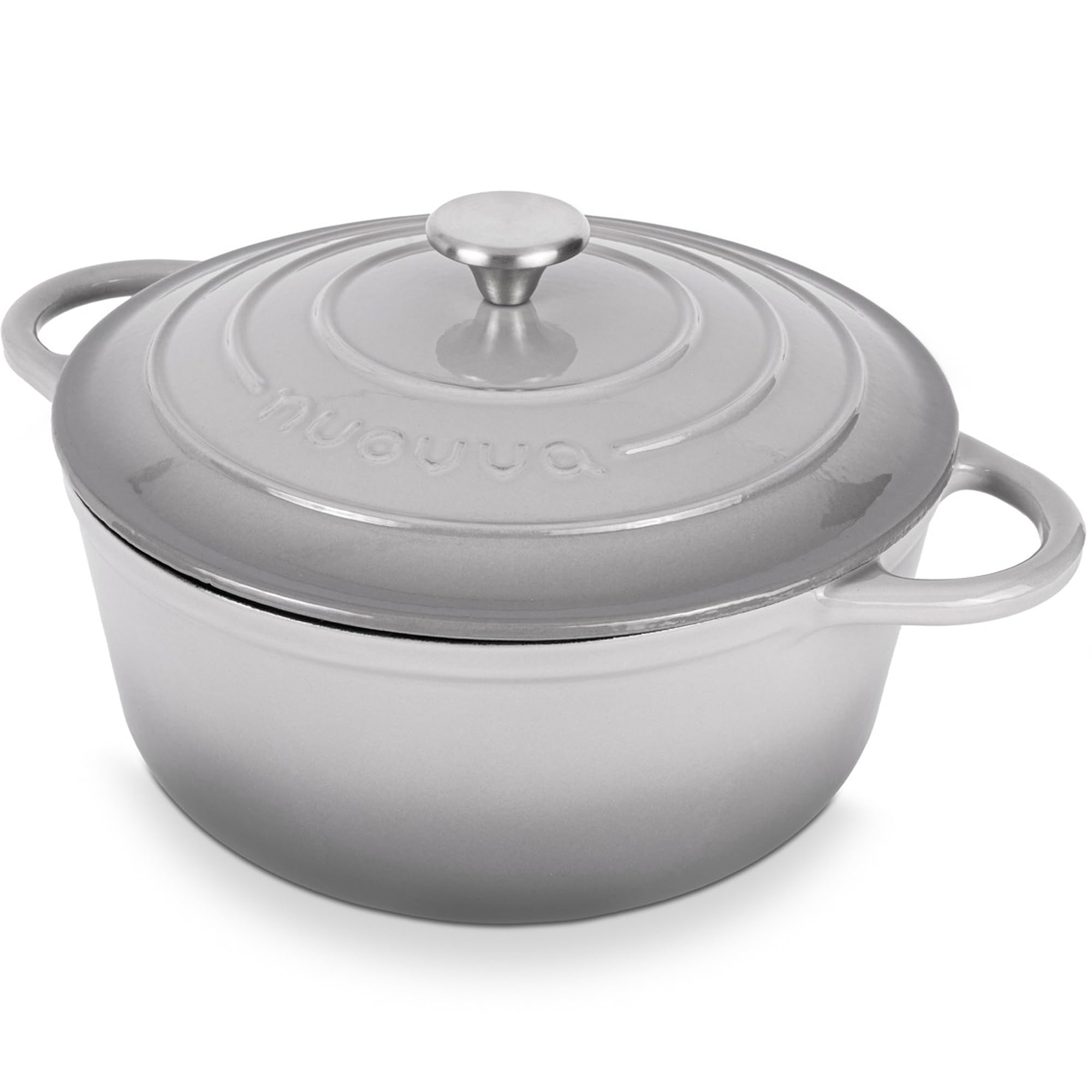 Nuovva Enamelled Cast Iron Dutch Oven Pot with Lid – 6.4 Quart Non Stick Casserole Pot – Heavy Duty & Oven Safe up to 500° F for Bread Baking, Braising, Stews, Roasting – 28cm Grey