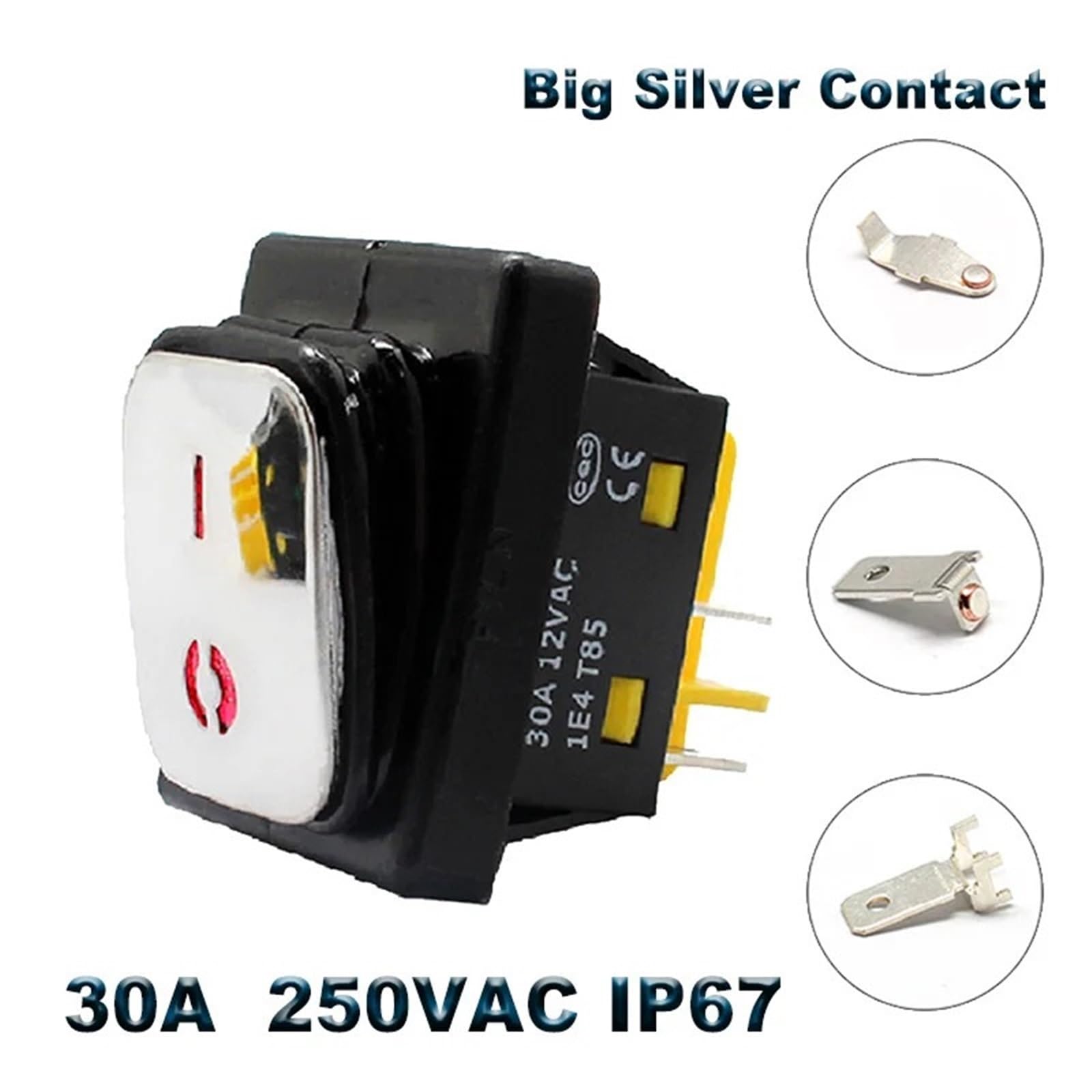 Interruttore a bilanciere sigillato da 30 A, 250 V, Heavy Duty 4 pin, T85, IP67, con LED, 12 V, 24 V, 110 V, 220 V, 380 V, acciaio inox, 1 pezzo (bianco singolo, 6 V)