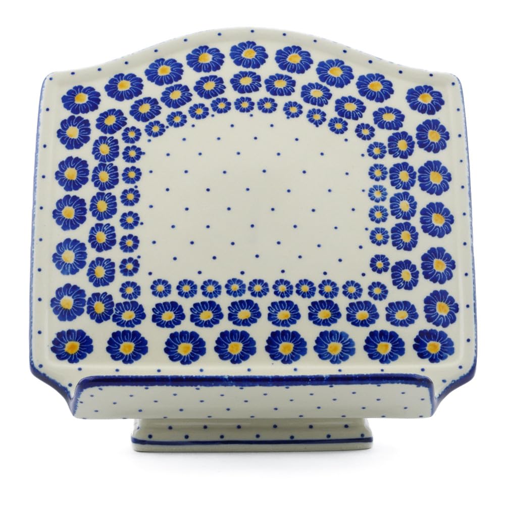 Authentic Polish Pottery 9½-inch Book Stand made by Ceramika Artystyczna (Blue Zinnia Theme) + Certificate of Authenticity
