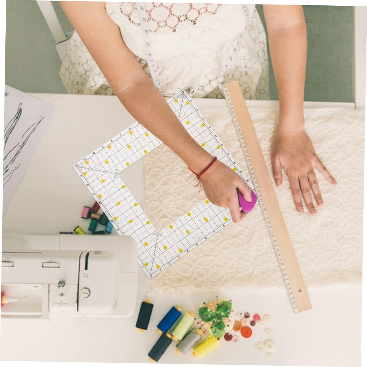 IWOWHERO 2Pcs Patchwork Ruler for Quilting Transparent Cutting Template for Sewing and DIY Crafts Durable and Measurement Tool for Creative Design and Cutting