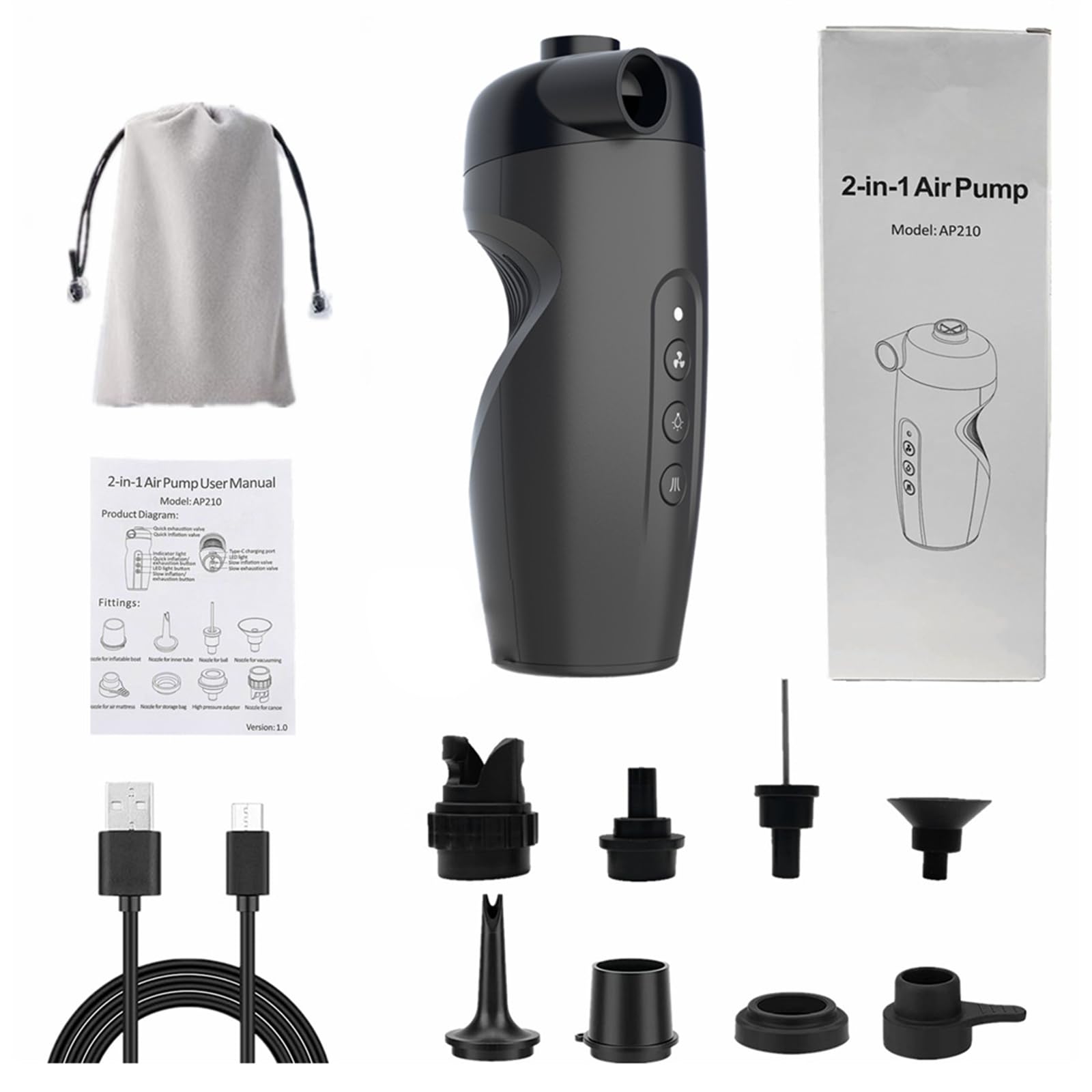 Pompes électriques à arrêt automatique, design portable, texture ABS pour pneus gonflables, comprend 6 pompes à air à embout adaptateur