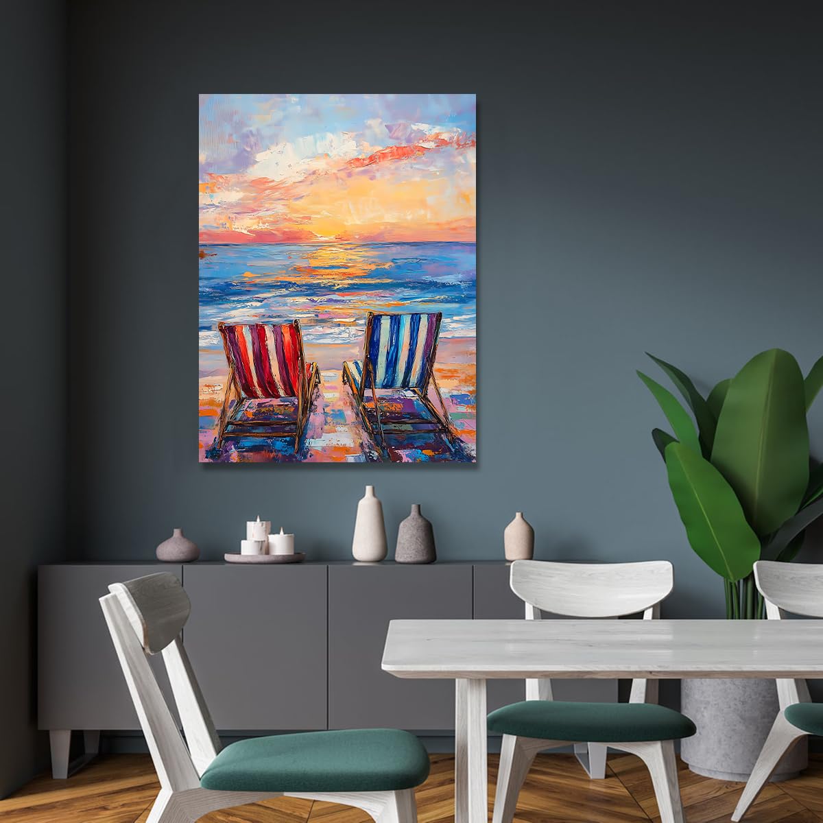 CHERHERART Images murales romantiques de plage Paysages naturels modernes Toile d’art pour salon Salle à manger Impressions tranquilles sur toiles côtières 80x135cm sans cadre