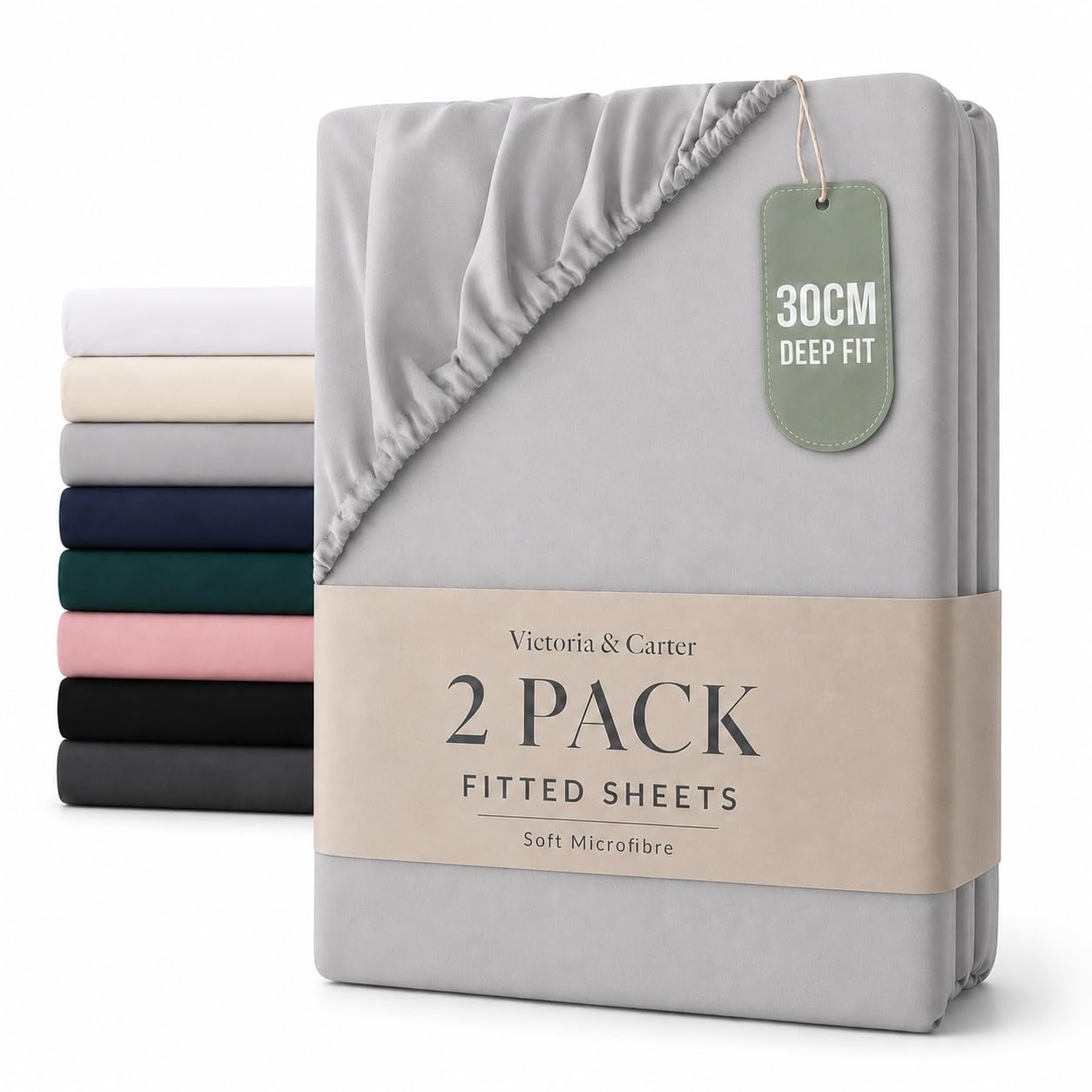 2 Pack King Fitted Sheet (30cm) - Ultra Soft Microfibre Bed Sheets, Elasticated Corners, Wrinkle-Free, Shrink and Fade Resistant, Breathable for King Beds (King, Silver) — image 1