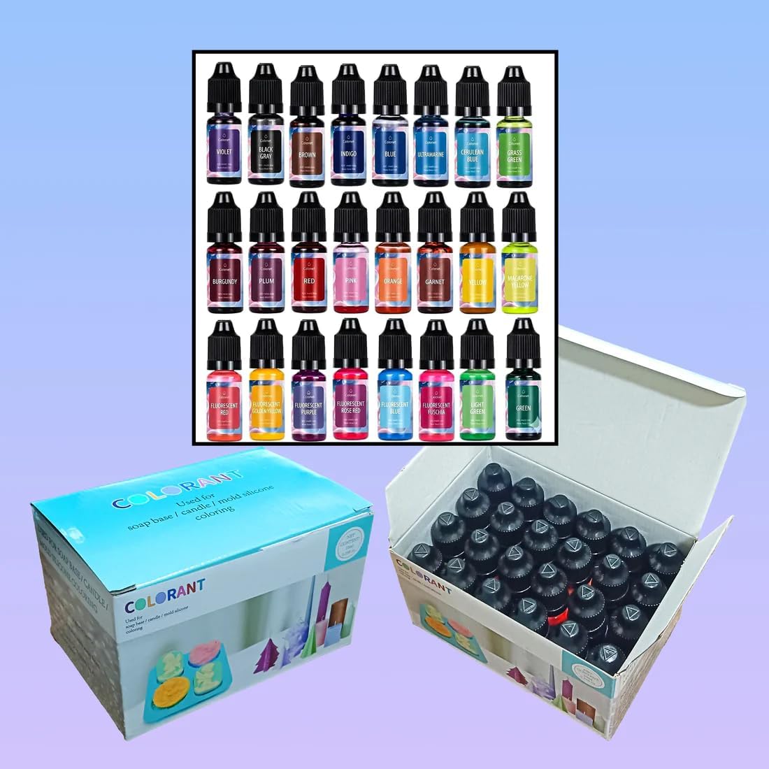 Pixora Liquid Candle Dye, 24 Colors, for Soap, Candle, Silicone Mould, Epoxy Resin DIY Crafts, 10ml Each 1