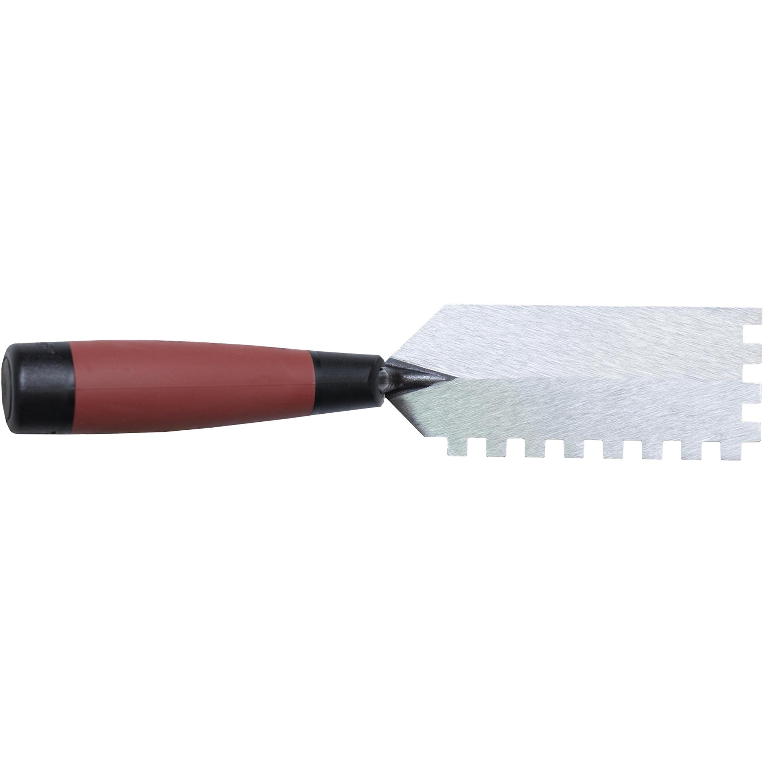 Fratasadora de llanta de dientes cuadrados Marshalltown de 6x6x6 mm y mango Durasoft, fratasadora estrecha para lugares estrechos, dimensiones: 127x51 mm