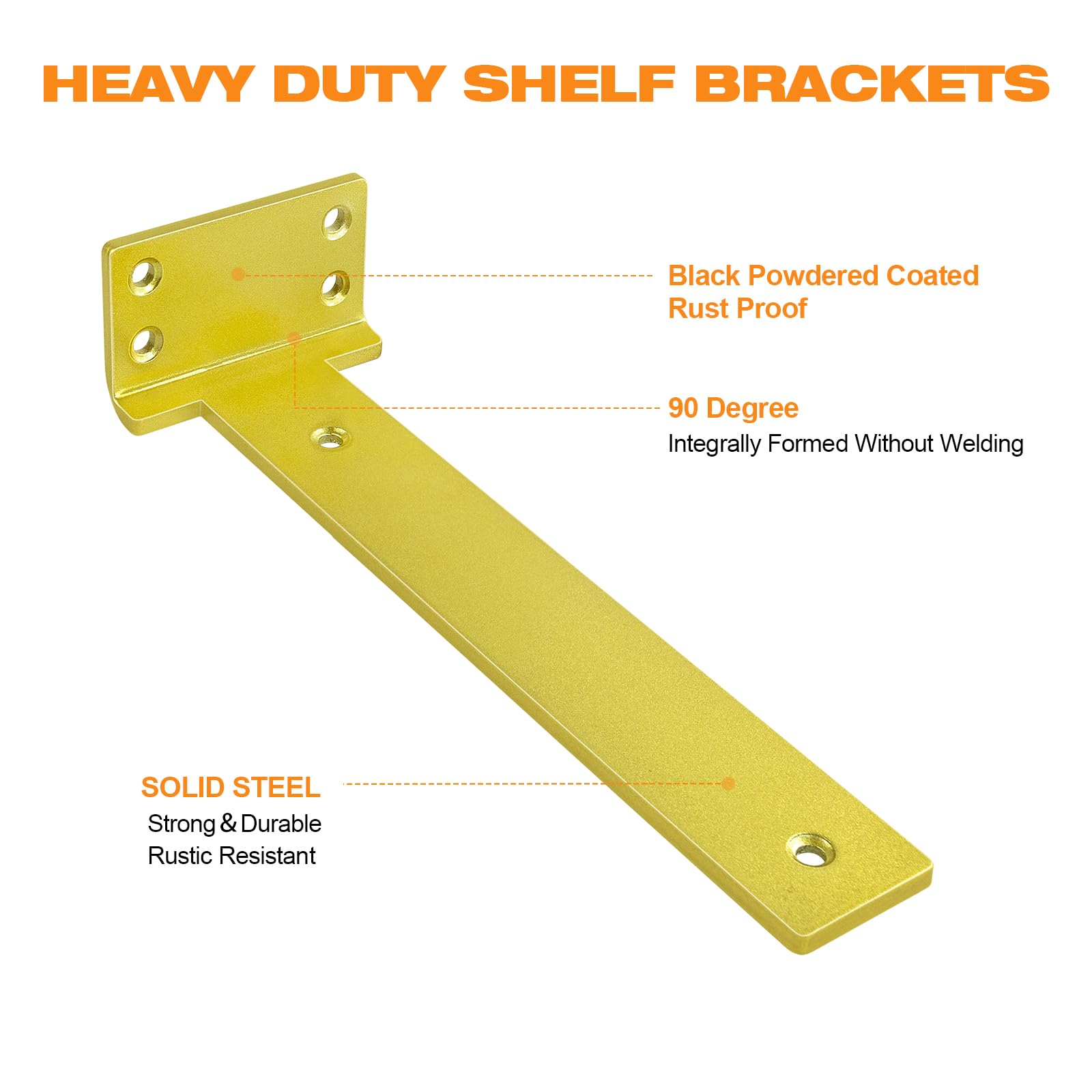 Soporte flotante para estante de 10 pulgadas, paquete de 6 soportes en L para estantes, soportes de metal dorado resistentes para decoración de bricolaje con accesorios de montaje