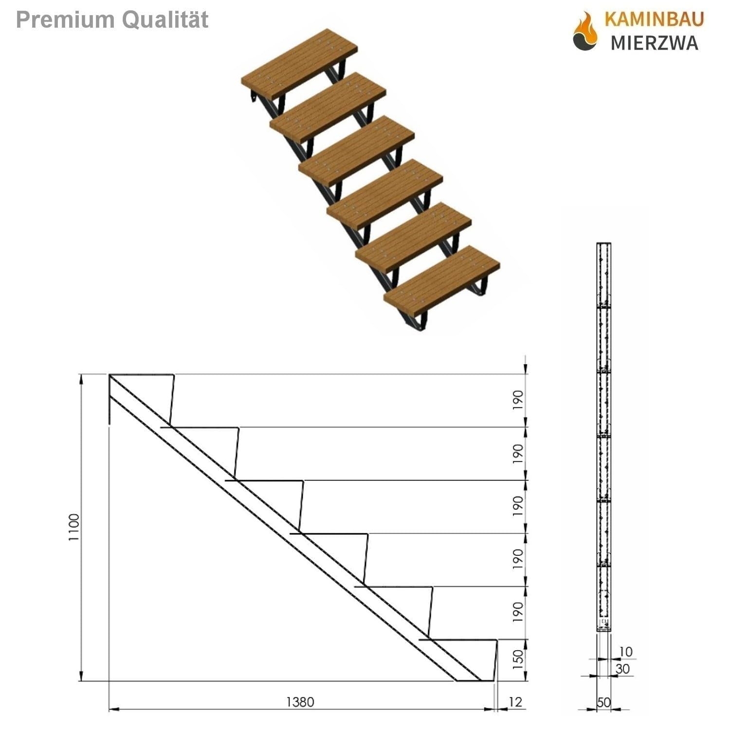 Treppenholm - Scale, in legno, 2-6 gradini (6 gradini)