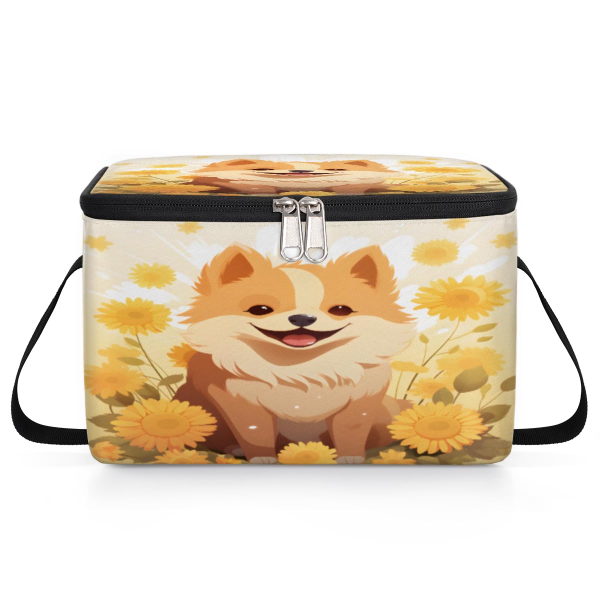 Corgi and Sunflowers Lunch Bags for Women Men 9 Cans, Hot & Cold Food Delivery Bag Insulated Grocery Bag Insulated Lunch Box Corgi Cooler Bag for Office Work Picnic Beach