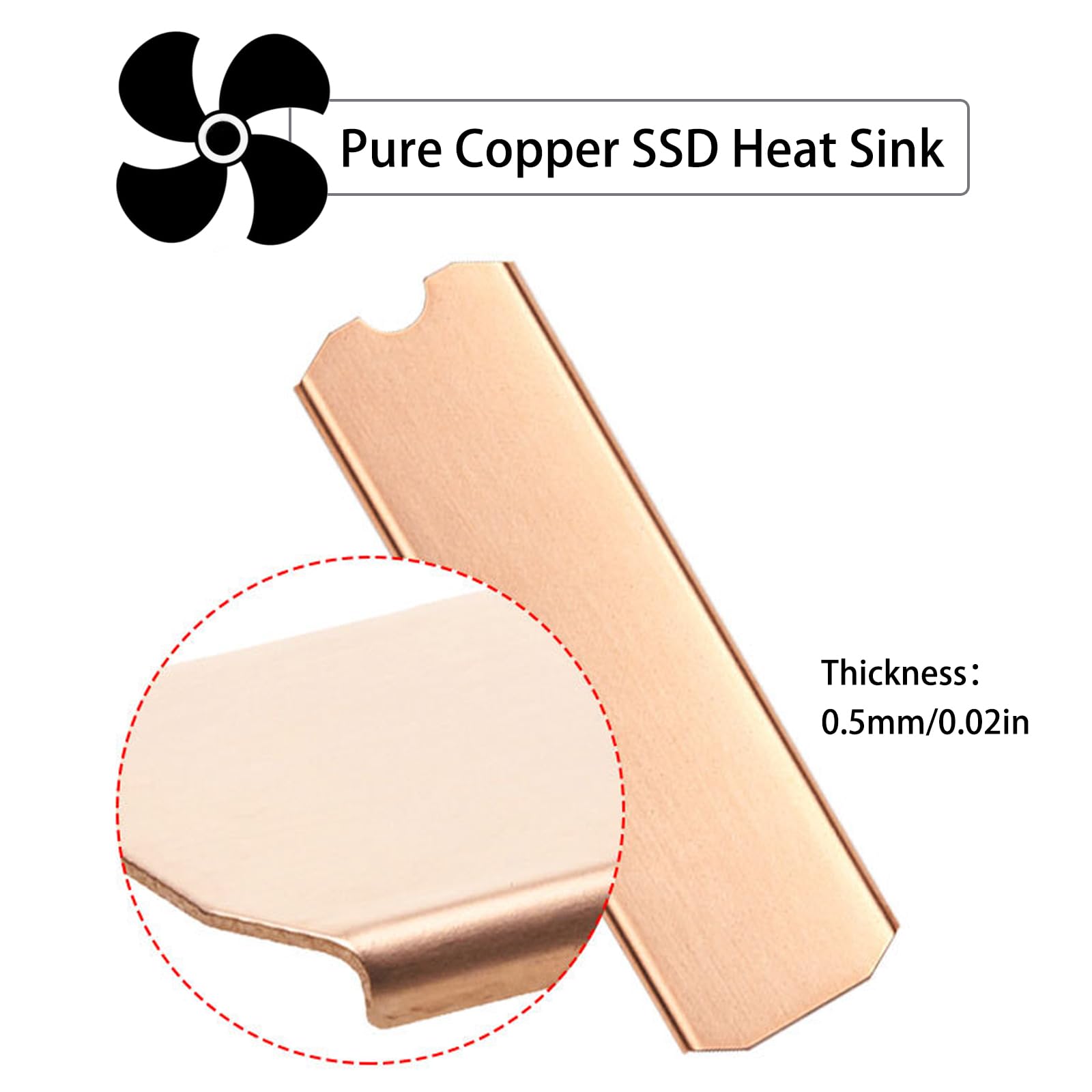 Dissipateur thermique M.2, 75 x 23 x 0,5 mm en cuivre pur pour refroidissement 2280 M2 SSD NGFF SSD NVME SSD ordinateur portable