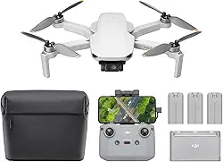 DJI Combo Mini 4K Fly More, drone com câmera UHD 4K para adultos, menos de 249 g, estabilização de suspensão cardan de 3 eixos, transmissão de vídeo de 10 km, retorno automático, 3 baterias para tempo