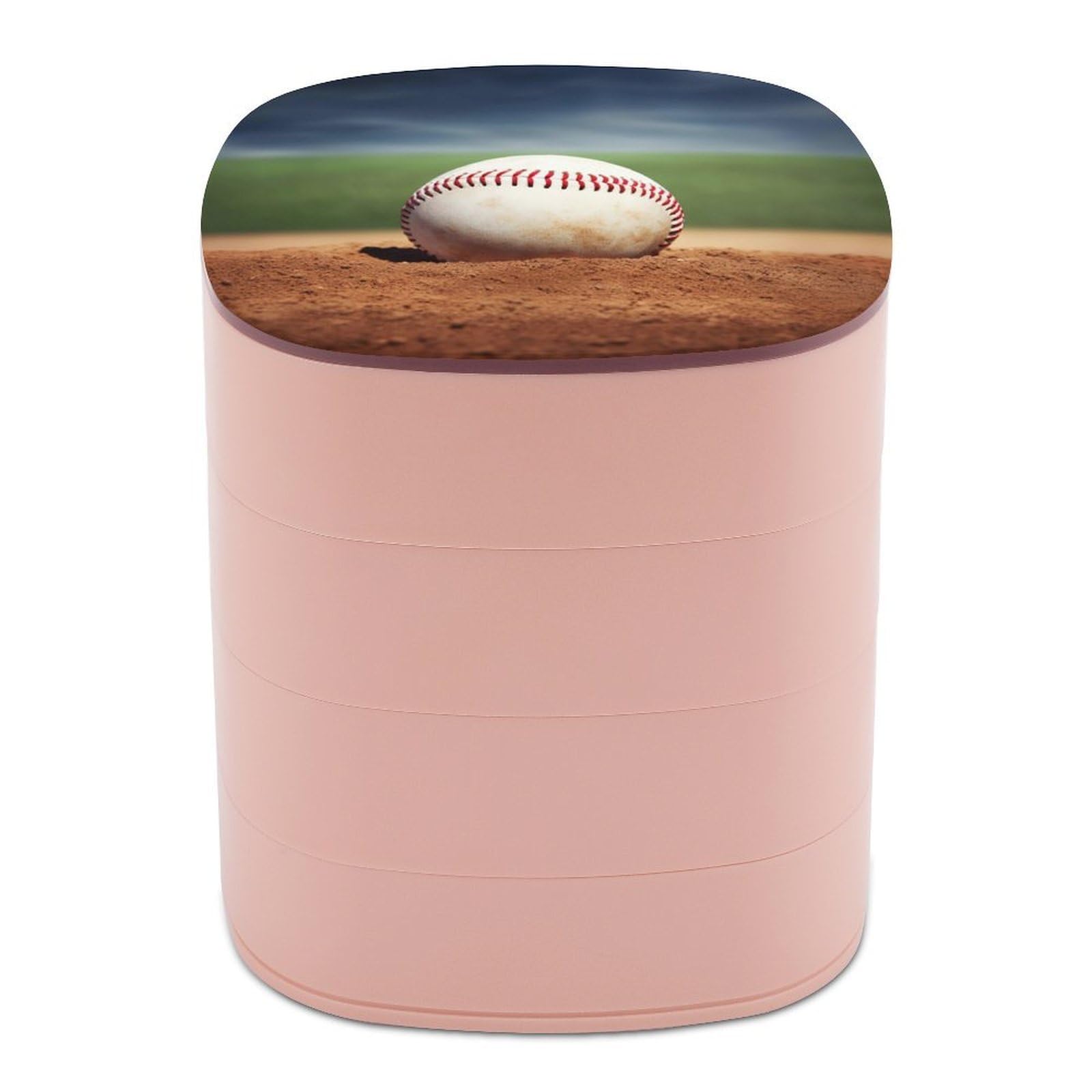 FekiLoot Baseball Jewelry Box 4-Layers Rotatable Jewelry Organizer Storage Box with Mirror Cute Travel Jewelry Case Portable Earring Holder Organizer for Ring Necklace Bracelet
