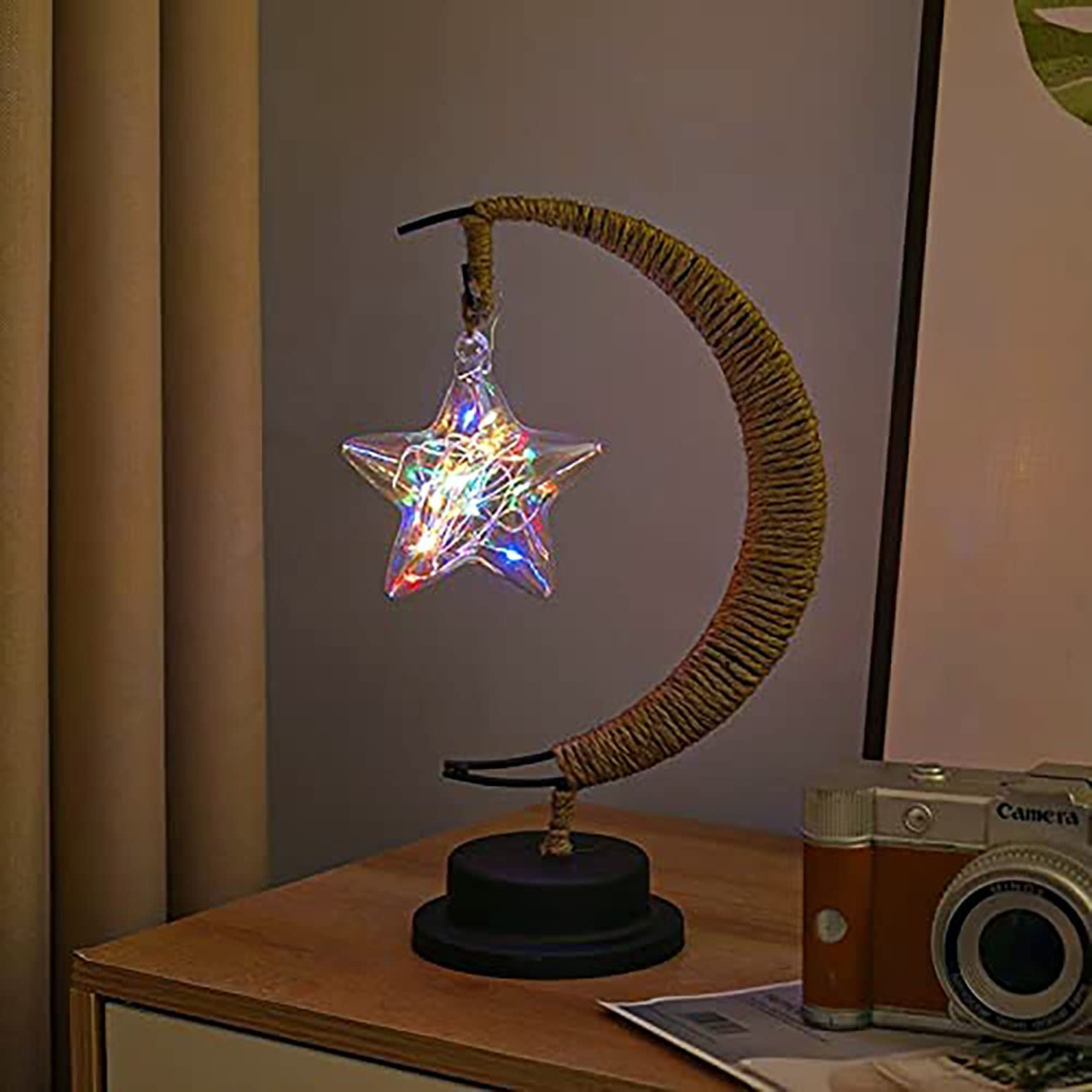 HFHungkeong LED Decorative lamp Table lamp 3D Magic Moonlight Wrought Iron Night Light Christmas Home Decoration Birthday Gift USB Power Supply 5.5 * 5.1 * 11 inches （Pentagram Color） — image 1