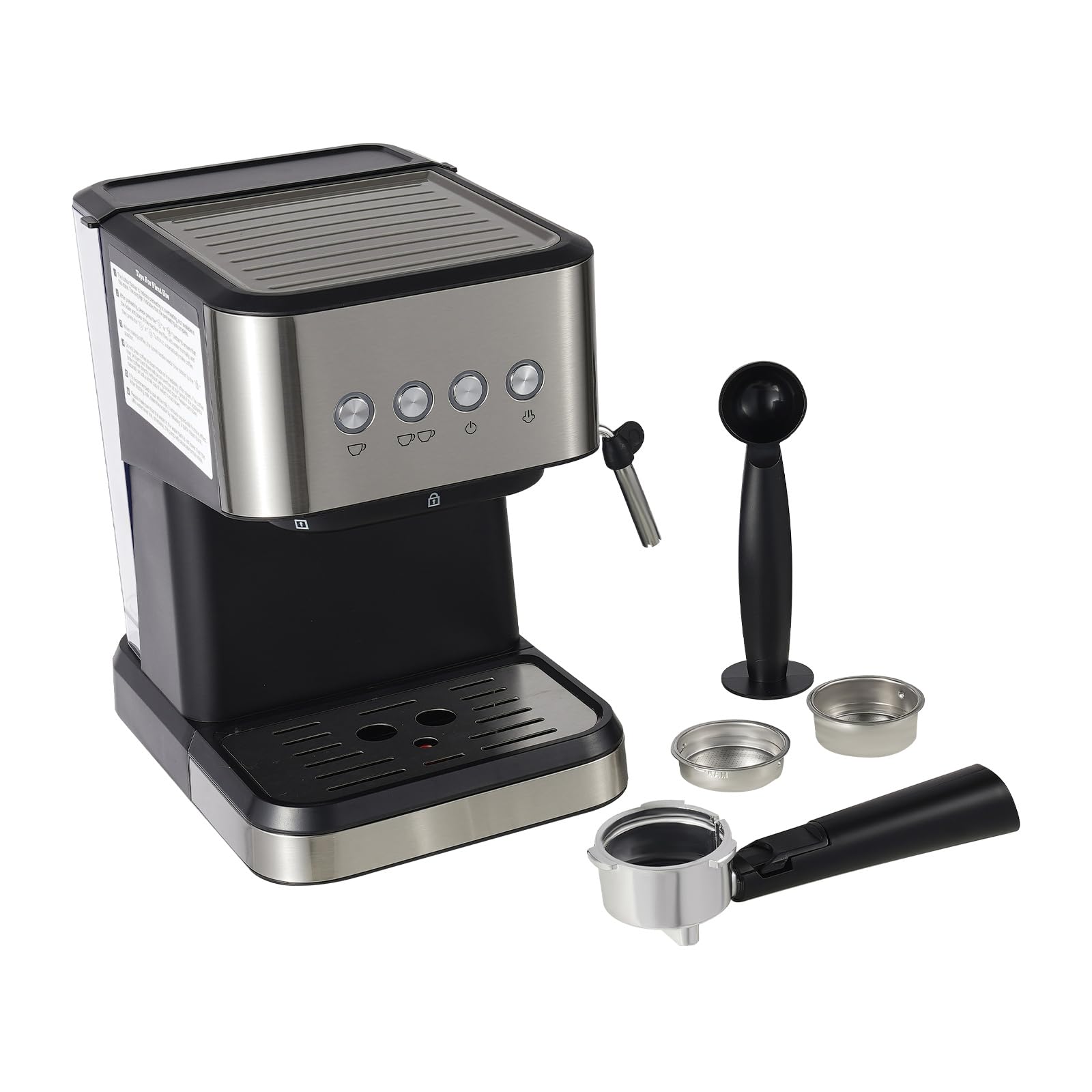 Halbautomatische Kaffemaschine, 1050W Espressomaschine mit 1.5L Wasserbehälter, 15-20Bar, Aerstellbaren Professioneller Milchschaumdüse Tassenwärmer, für Espressobohnen