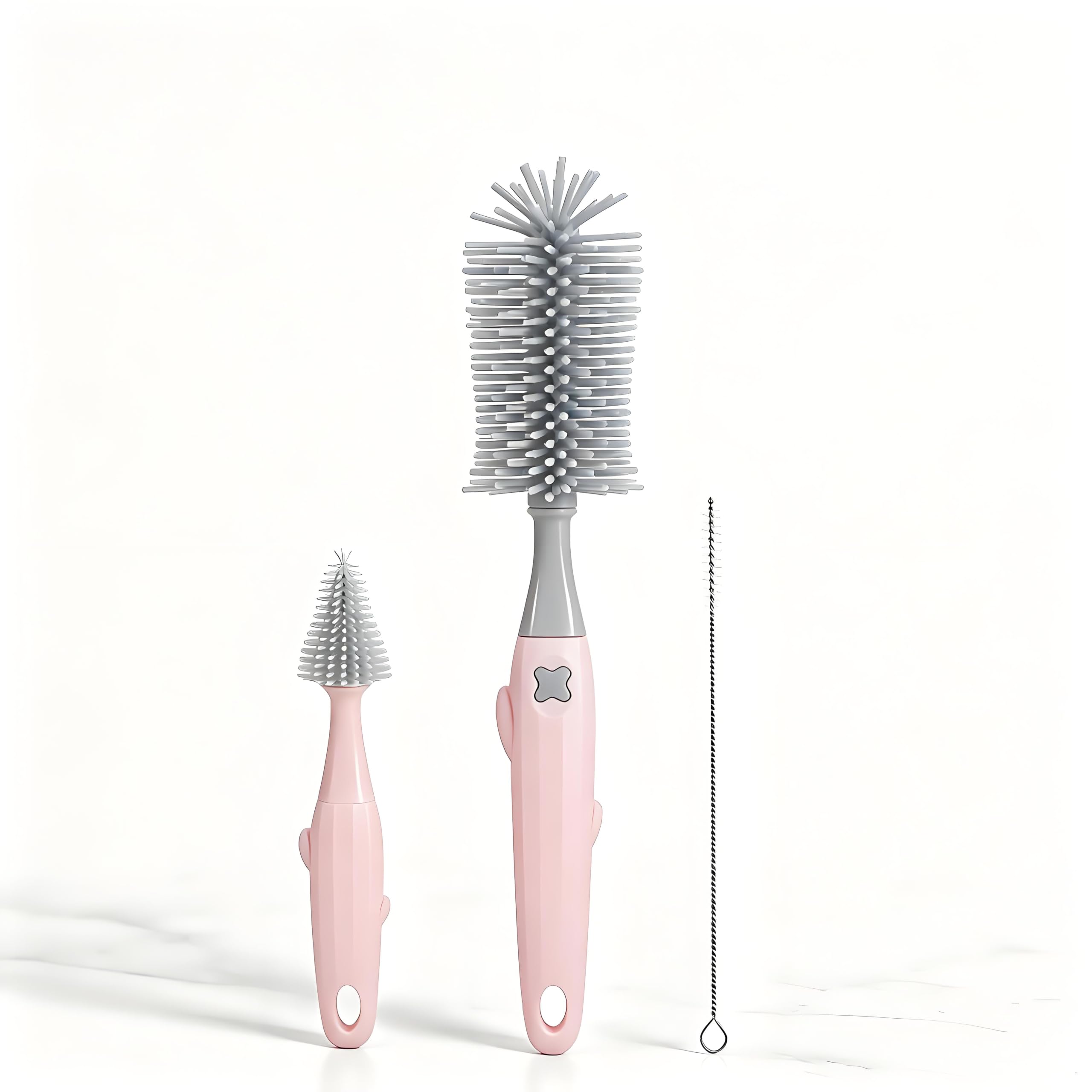 3-in-1 Silicone Baby Bottle Brush Set,Pink | for Dr. Brown’s,Comotomo,Munchkin,OXO‑Tot Bo…