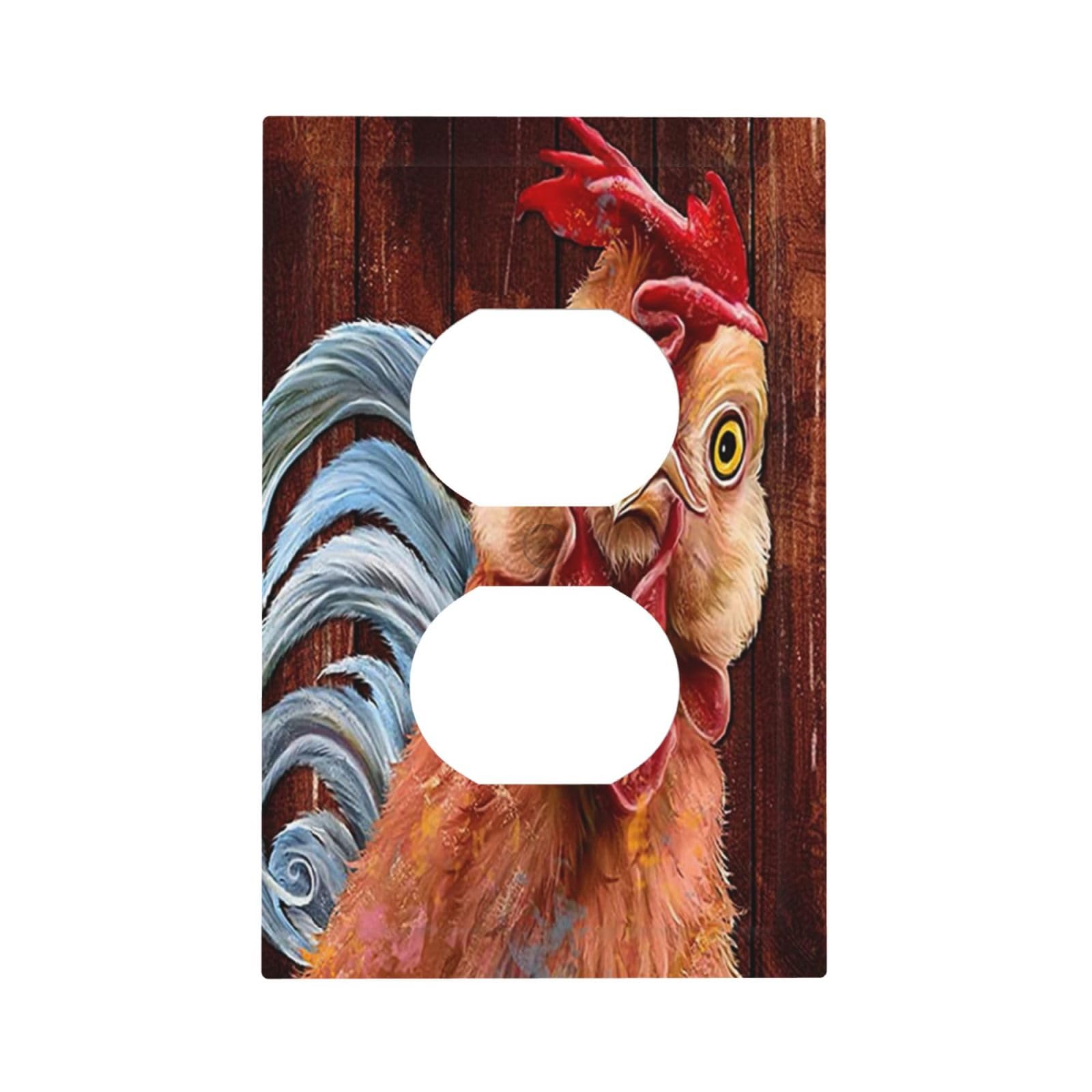 Rooster 1 Gang Outlet Covers Duplex Receptacle Wall Plate Electrical Faceplate Switchplates Animal Cockerel Farmhouse Harvest Season Rural Pastoral Nature Scenery Country Bedroom Decor Red Tan Orange