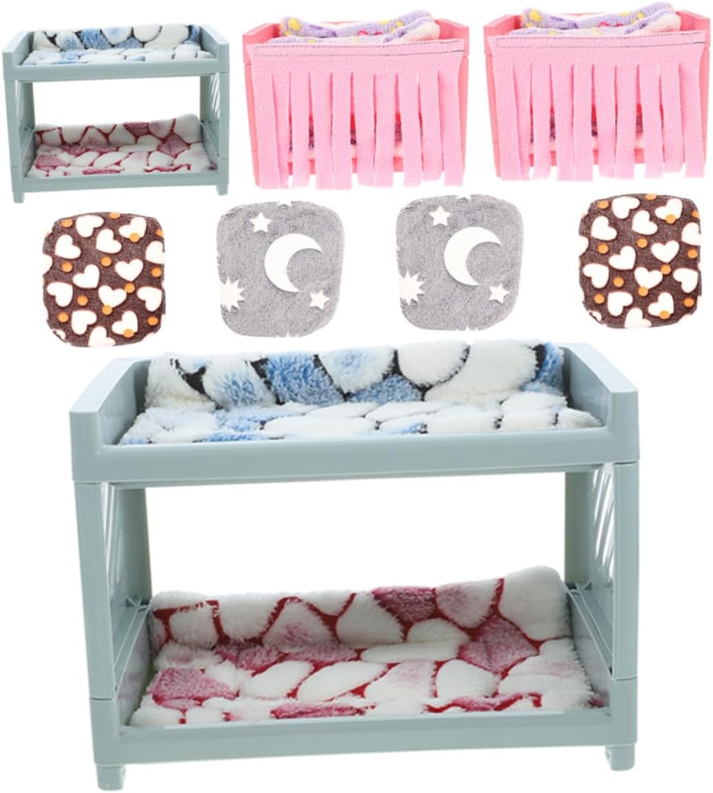 GLEAVI 2 Sets Hamster Hideout Nest Double-Layer Pet Bed House with Mats and Blankets for Small Animals Guinea Pigs Hamsters Gerbils Cozy Sleeping Hideaway Random Color