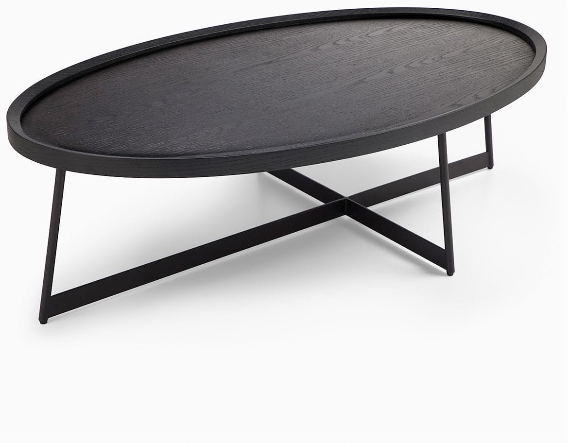 Modern Coffee Table, Oval Wood Coffee Tables Center Table with Metal Leg for Living Room, 47 Inch Living Room Table Accent Furniture (Oval Coffee Table, Black) Black Oval Coffee table