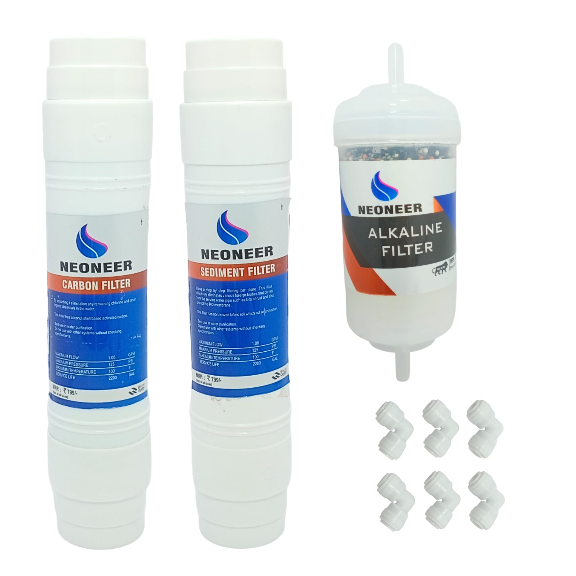 Neoneer RO Kit Combp of 3 in 1 (Carbon, Sediment and Alkaline Filter Cartridge) with Elbow Connectors, Suitable for All Type of RO-image-40