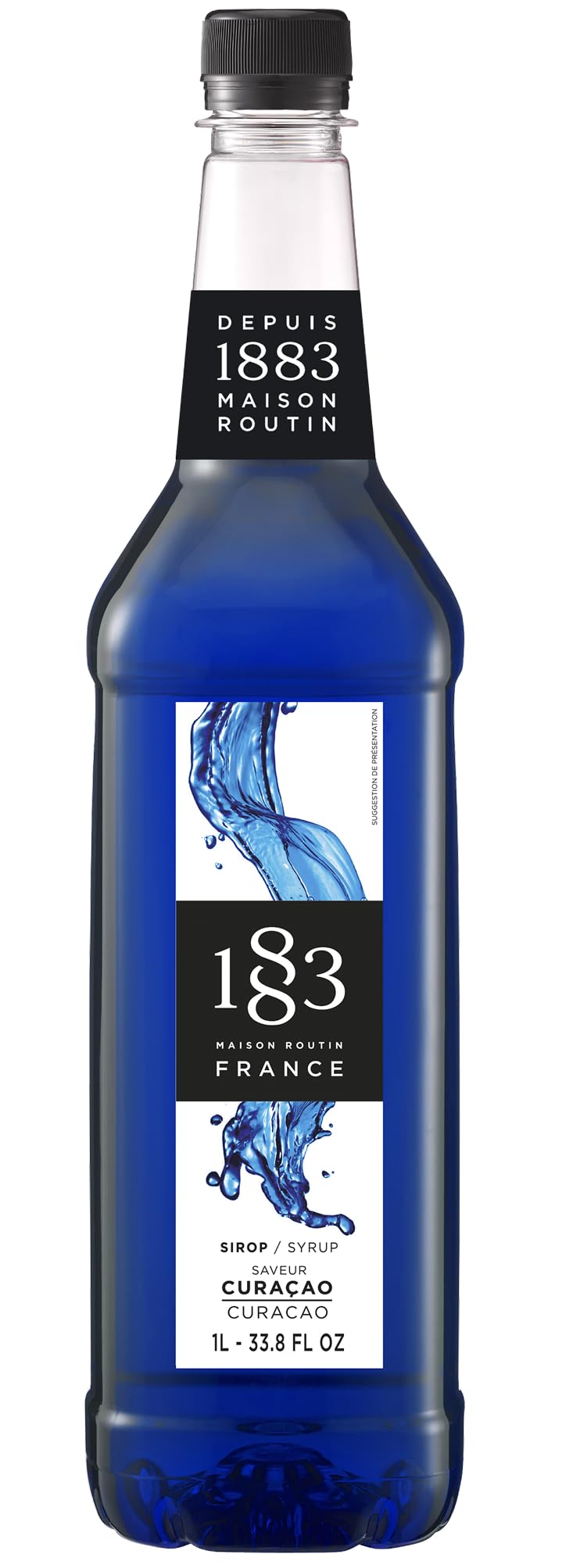 1883 Maison Routin Premium Blue Curaçao Flavoured Syrup for Home Cocktail Making, Mocktails & Desserts, Vegan-Friendly, Allergen-Free, Preservative Free - 1L PET Bottle