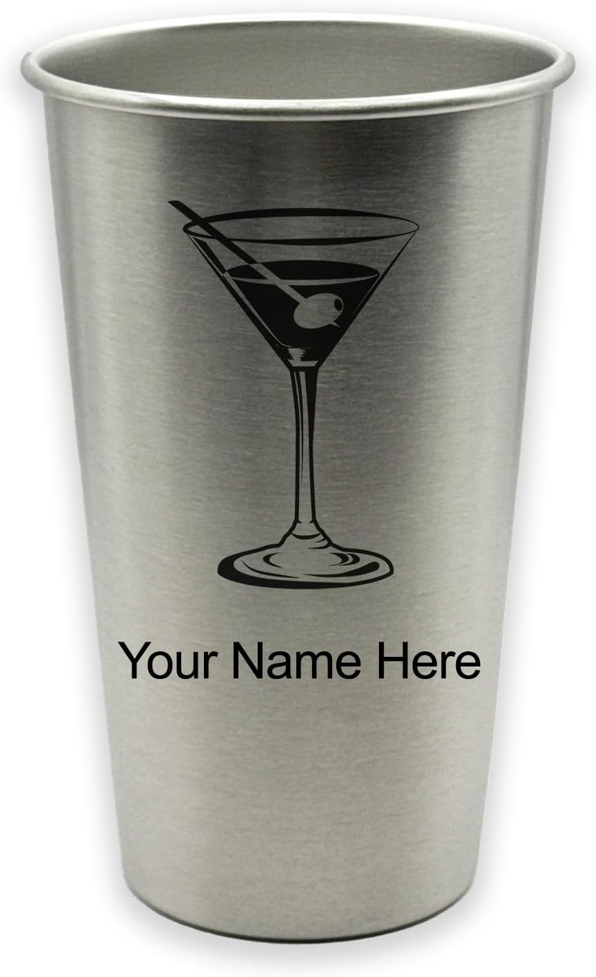LaserGram Personalized Cup, Martini Glass, Stainless Steel Reusable Shatterproof Tumbler, Custom Engraved Gift (16oz / 473ml, Stainless Steel)