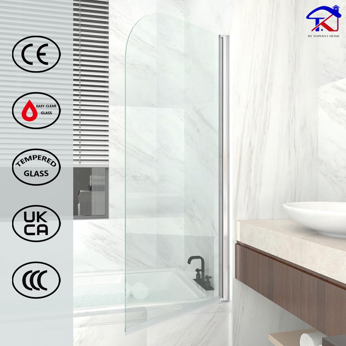 T&K Paroi de douche pour baignoire 70 x 140 cm chromée, Paroi de baignoire pliable bords arrondis verre de sécurité trempé de 5 mm facile à nettoyer des deux côtés écran de douche