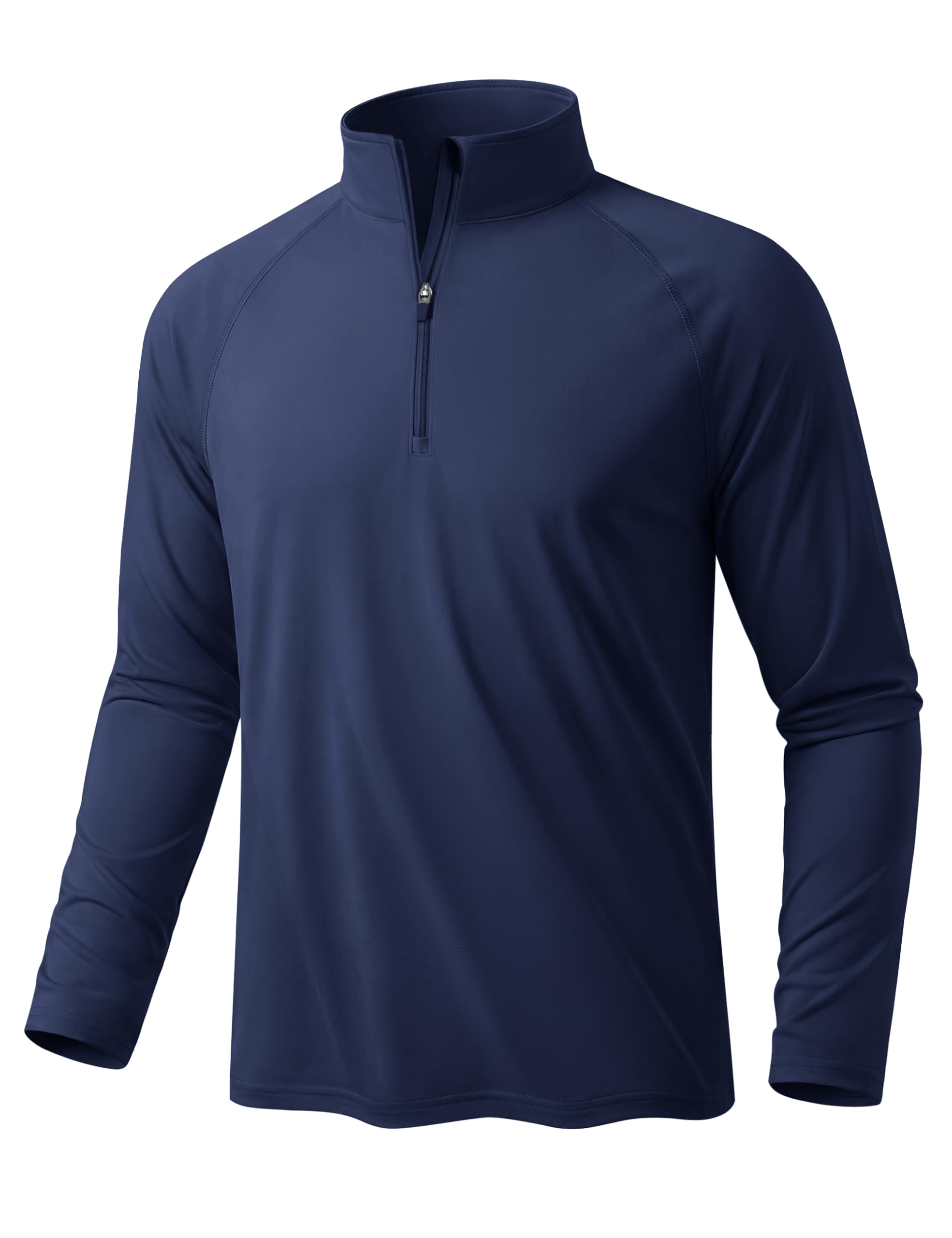 KEFITEVD Men's Long Sleeve Rash Guard, UV Protection, Sweat Absorbent, Quick Drying, Half-Zip, Thin, Sports T-Shirt, Training, Golf, Fishing, Pullover, Solid, Spring, Summer, Fall 2 XL navy