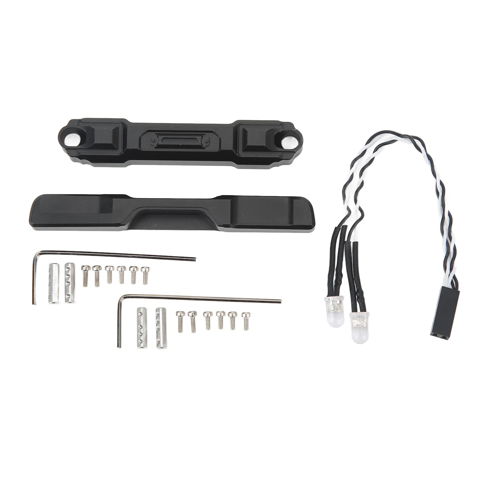Zderzak RC przód i tył, stop aluminium, czarny, z białym światłem, LED, uchwyt zderzaka RC do Axial SCX24 AXI00005 AXI00002