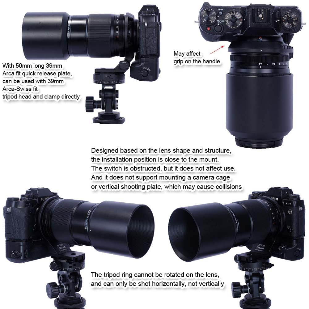 iShoot Objektivkragen Unterstützung Stativ Mount Ring kompatibel mit Fuji XF 80 mm F2.8 R LM OIS WR Makro, Halterung unten Arca-Swiss Fit Schnellwechselplatte für Arca-Stativkopfklemme