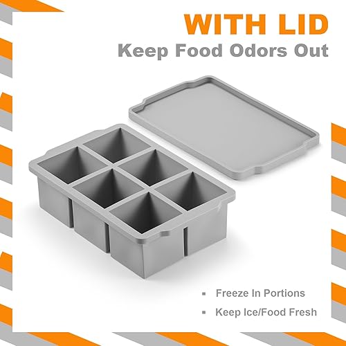 Miniatura 3 de Nax Caki Bandeja grande para cubitos de hielo con tapa, paquete de 2, molde cuadrado de silicona grande apilable para cubitos de hielo para whisky,