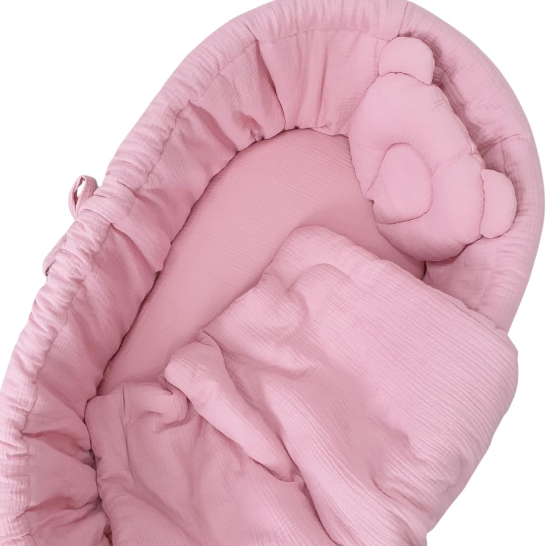IRENEUSZ ZYGMUNT WICKER WOOD BABY 2000 EU Komplet pościeli dla niemowląt i dzieci, pościel z muślinu do łóżeczek dziecięcych, poszwa na kołdrę z lakierami w kolorze różowym - różowym