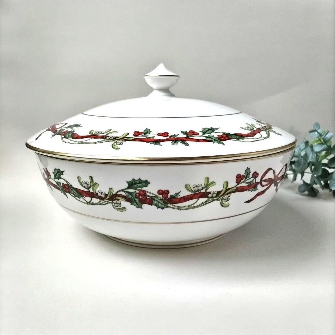 458★英国製　ロイヤルウースター　ホーリーリボン　キャセロール　クリスマス　鍋 458☆英国製 ロイヤルウースター ホーリーリボン キャセロール