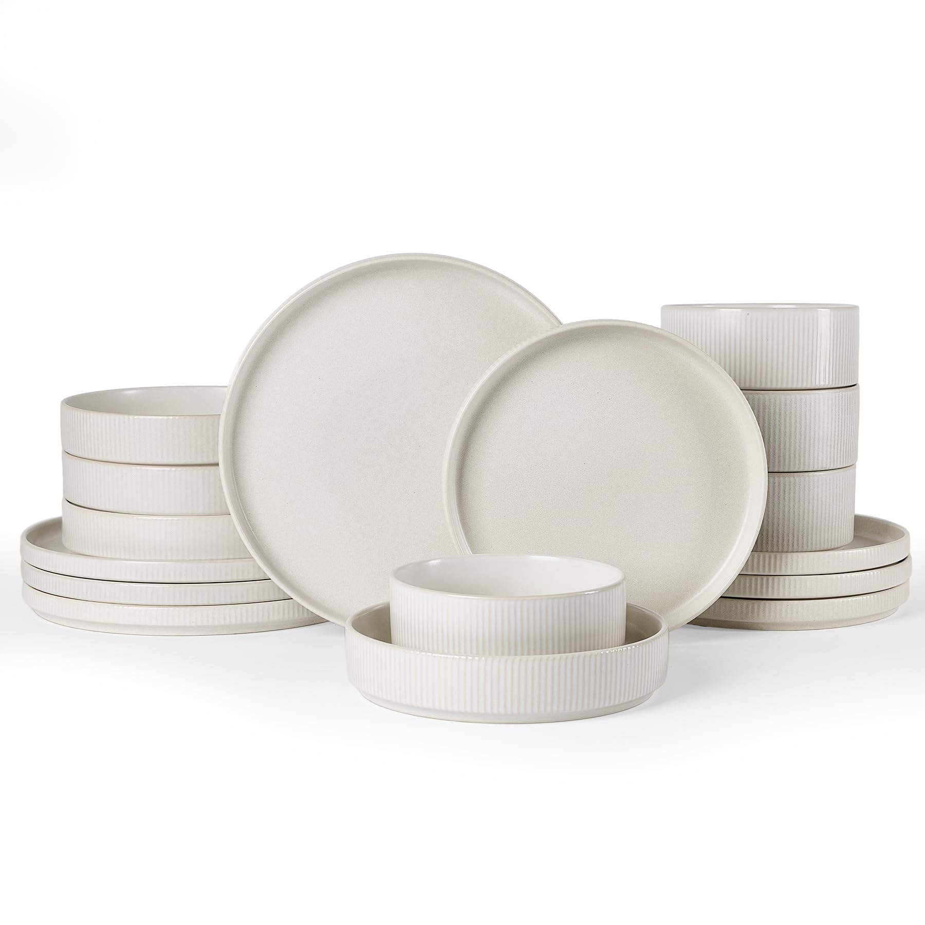 Famiware Star Stoneware Dinnerware Sets with Pasta Bowls, 16pc Dishes for 4