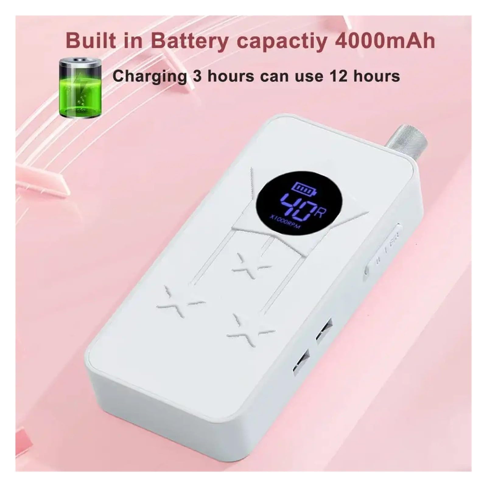 Máquina perforadora de uñas, Lijadora inalámbrica recargable con taladro de uñas 40000RPM para manicura menor ruido(Purple)