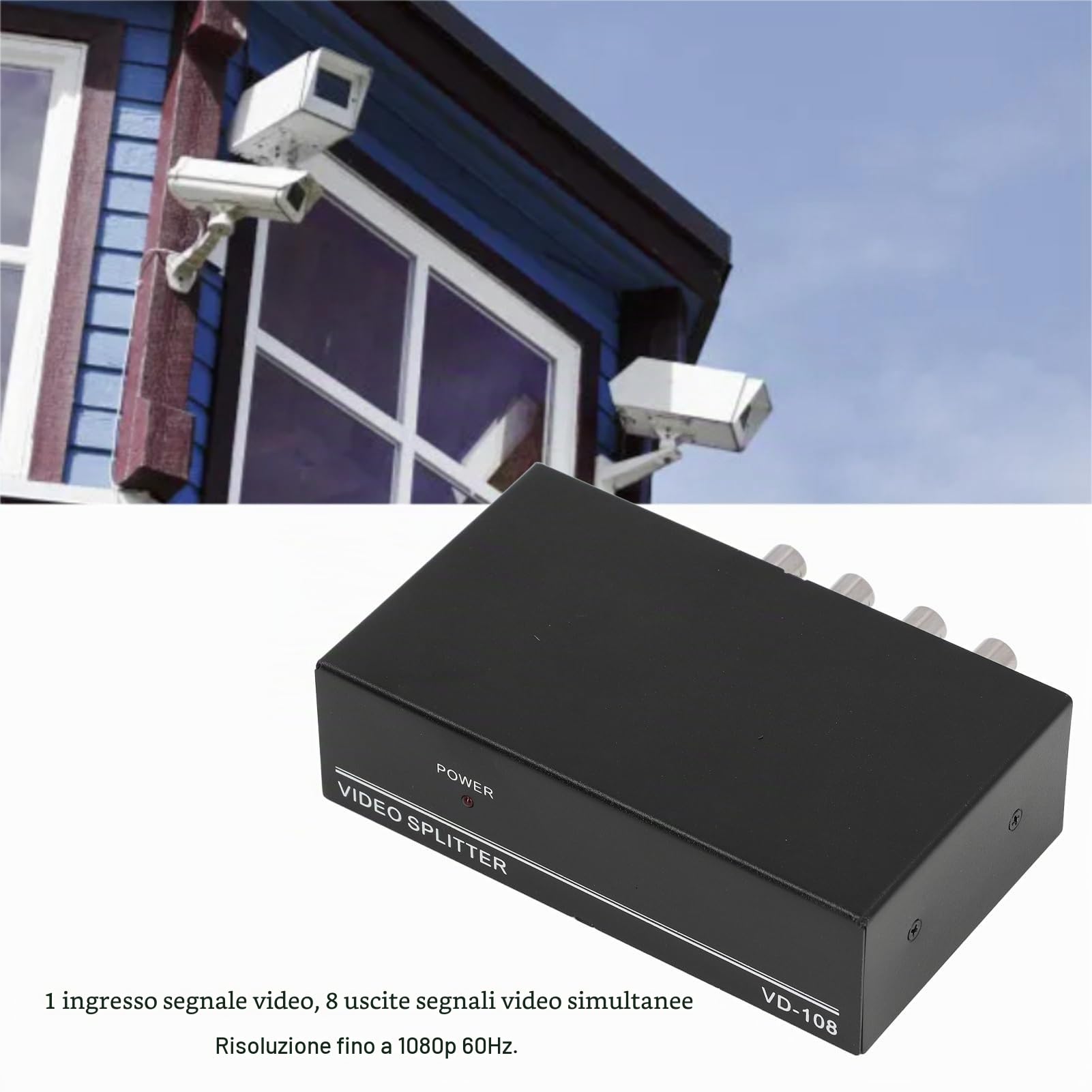 Ripartitore Video BNC, 1 Ingresso 8 Uscite 8 Porte BNC Splitter 1080P Amplificatore Distributore Coassiale per di Monitoraggio Video Telecamera di Sicurezza (Spina europea)
