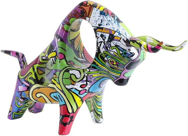 Fenteer Ox Figurine, Graffiti Bull Sculpture Desk Ornament Statue for Hotel Home Decoration Accessories, Resin Animal Figurines Office Ornament Decor, Type B