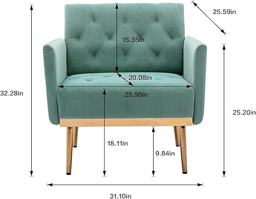 Miniatura 2 de HomSof Silla moderna de terciopelo con patas doradas rosas, talla única, color verde menta