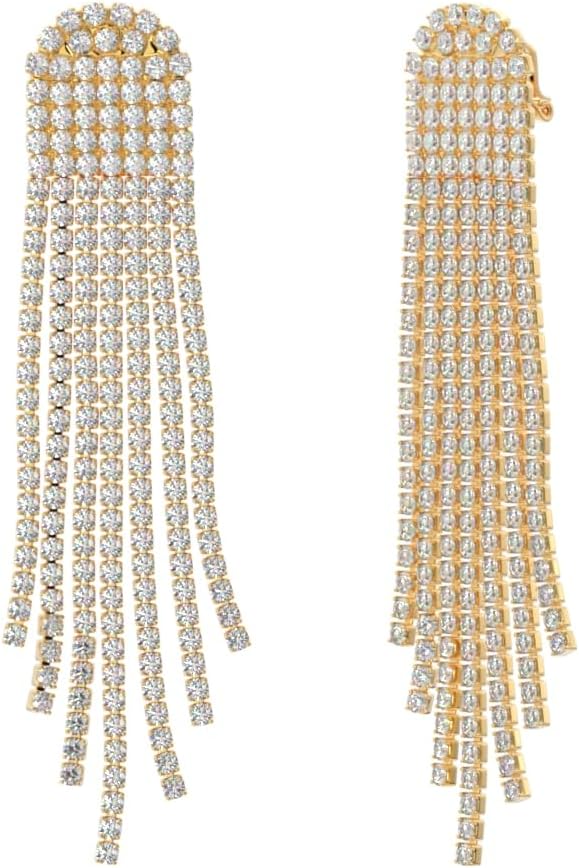 Aloha Earrings Non Pierced Clip On Crystal Tassel Statement Dangling Earrings - Image 5