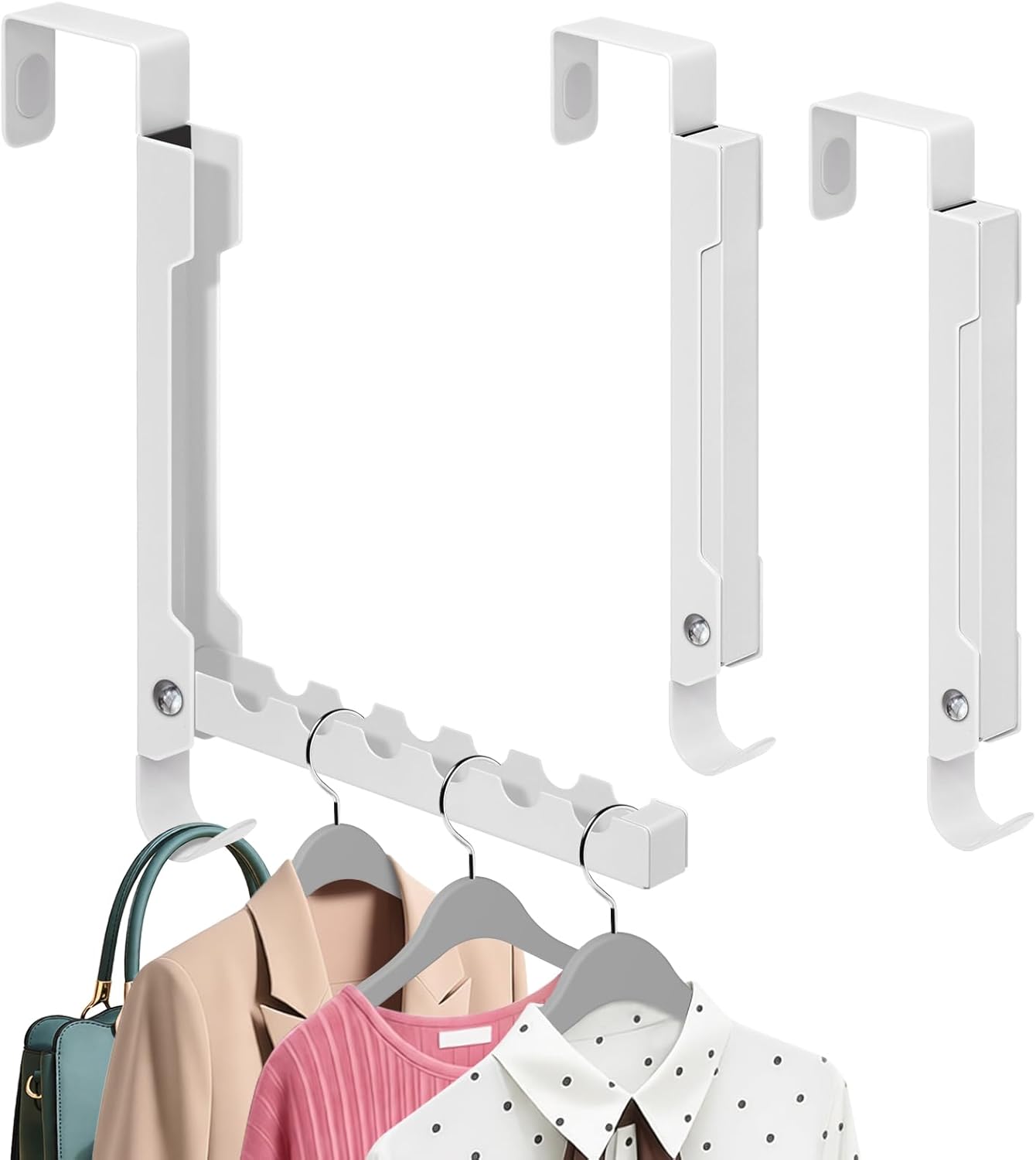 2-Pack Over The Door Hanger Organizer Foldable, 7-in-1 Space Saving Storage Hooks for Coat, Bag, Towel - Ideal for Entryway, Bedroom, Bathroom, Dorm, Apartment, RV, Travel, White
