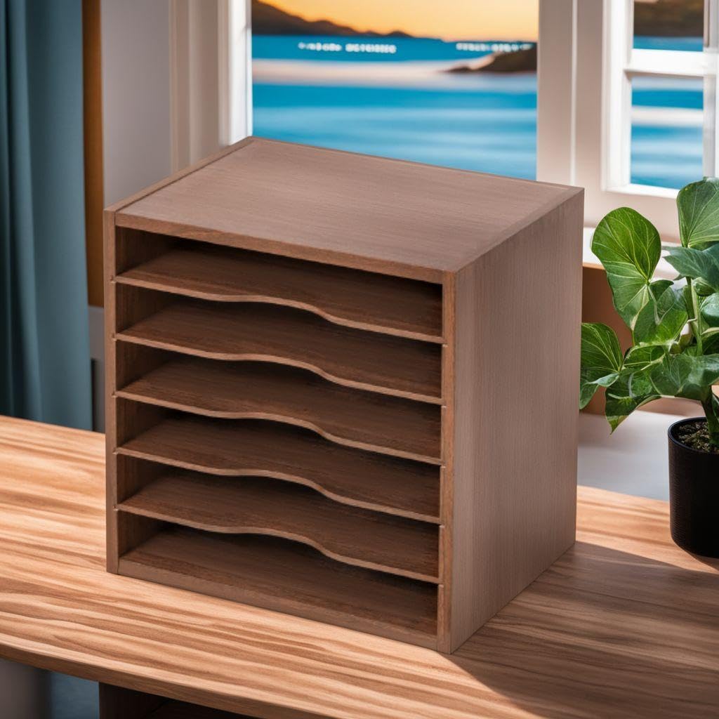 Amazon.co.jp: 木製6段マガジンラック​ A4サイズ 卓上収納 棚 ファイル