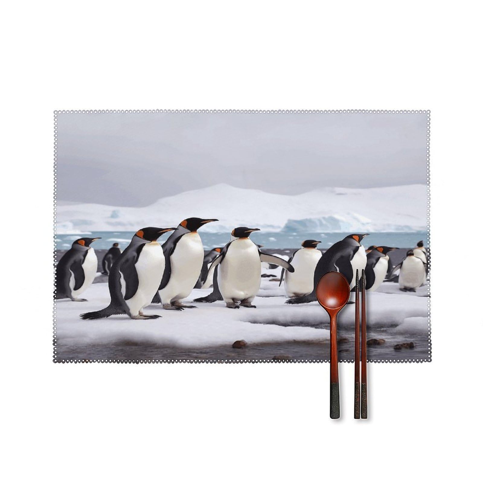 Antarctica Penguins Placemats Washable Canvas Place Mats Decoration Placemat for Dining Table Easy to Clean Tables Mat Set of 6 for Kitchen Dining Room Coffee Table